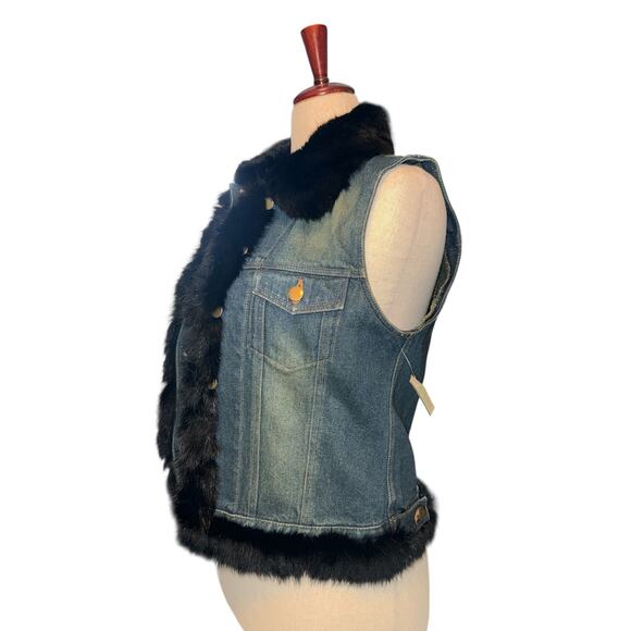 Cejon Denim Vest with Black Rabbit Trim – Y2K Vintage Style Size Large - Picture 5 of 9